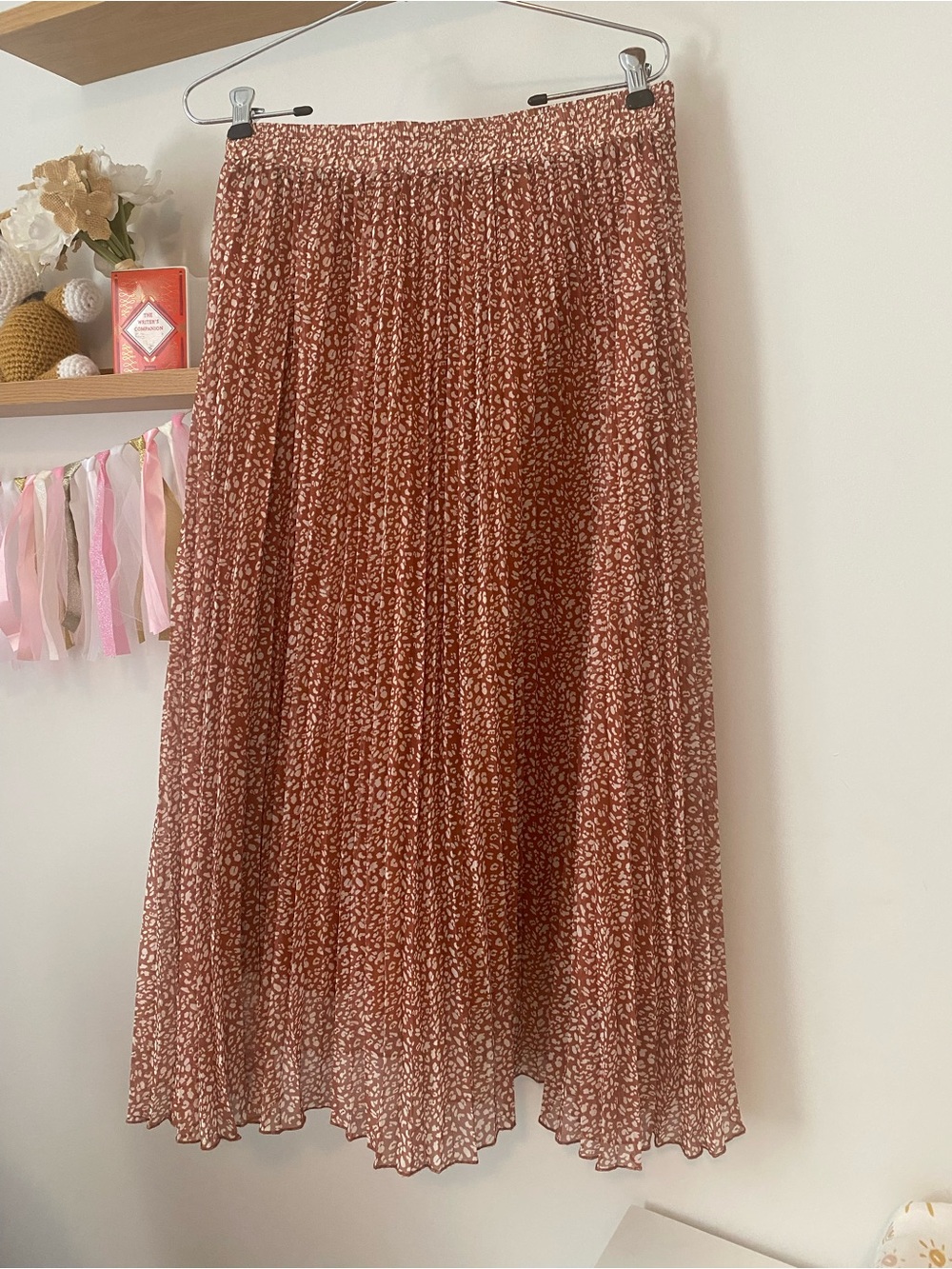 Pleated Midi Skirt in Rust Animal Print